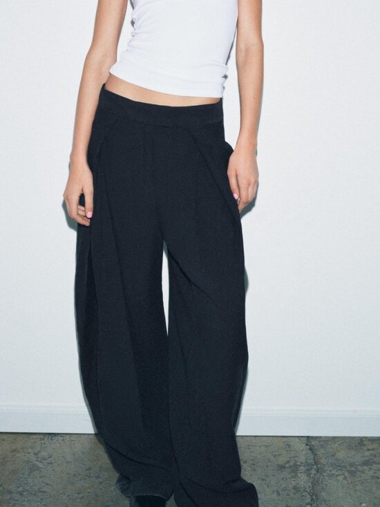 Zara Pants - Zara Navy Wide Leg Khaki Pant with Pleats